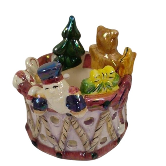 Christmas Votive Lusterware Finish Ceramic Tea Light Holder Candle Holder - Picture 3 of 15